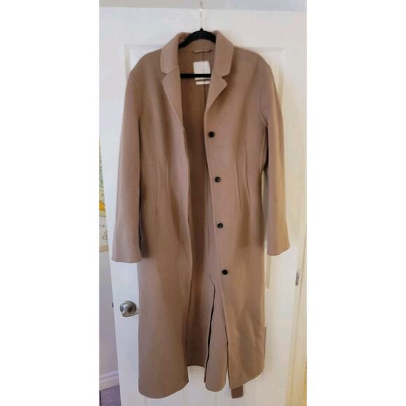 MANGO Coat Womens SZ M Camel Brown WOOL Blend Belted Handmade Overcoat Trench - Picture 3 of 13